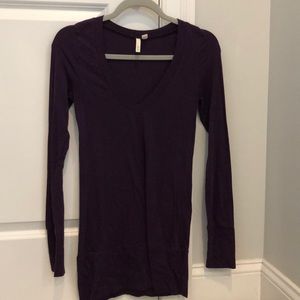 Purple V Neck Long Sleeve